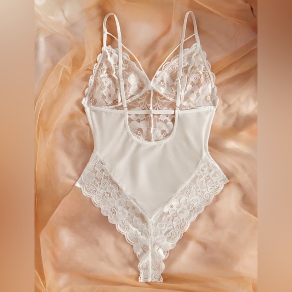 White Lace Bodysuit Lingerie for Women, Thin Straps, Size S, Sexy Intimates - Picture 2 of 6